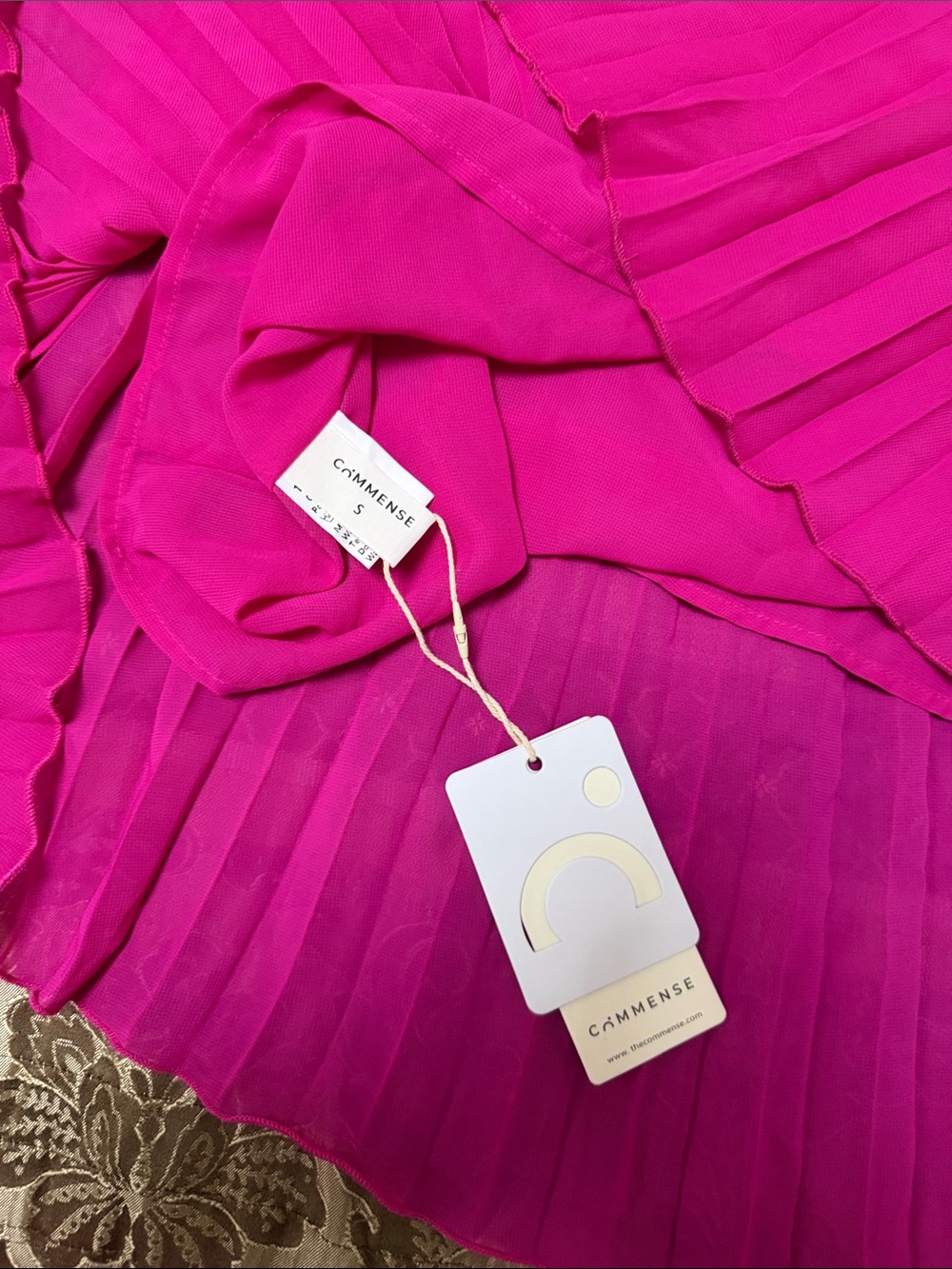Commense Hot Pink Ruffled Strapless Pleated Dress - Picture 3 of 6
